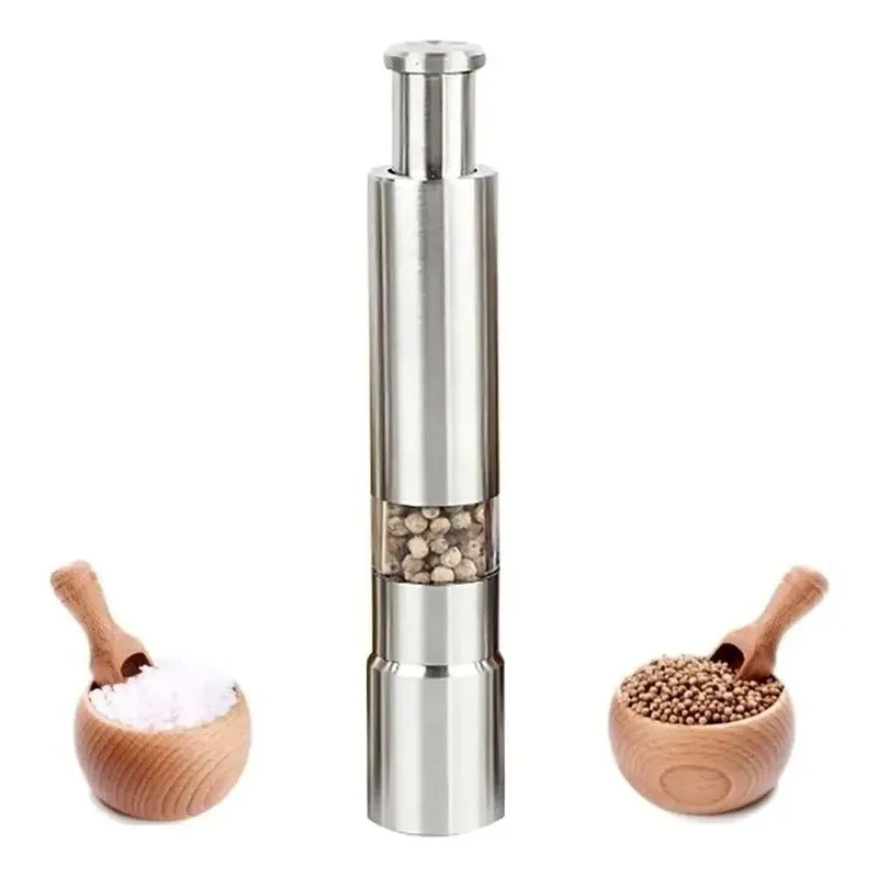 2x Moedor Pimenta Sal Temperos Inox Manual Com Visor 15,5cm