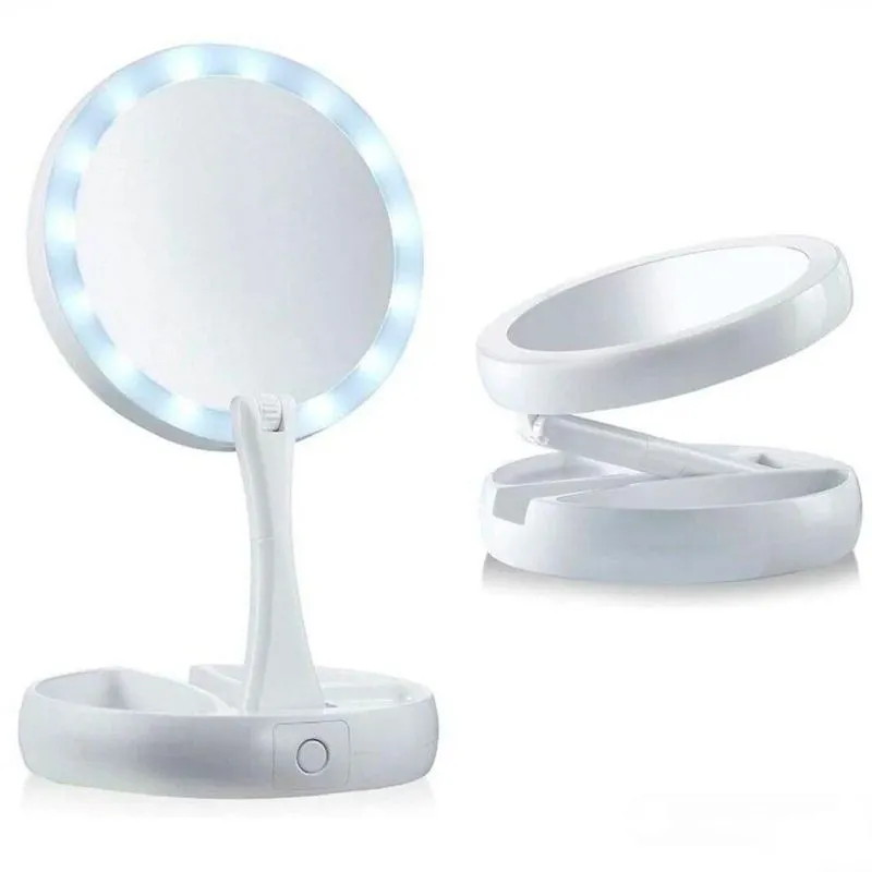 Espelho Led Iluminado Zoom 10x Dupla Face Portátil Ajustável