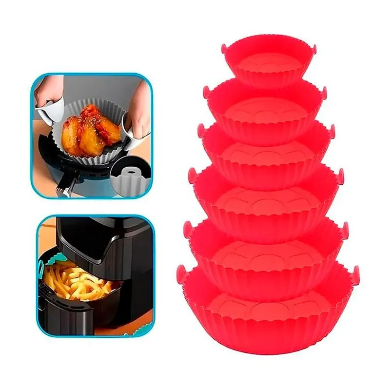 Kit 6 Formas Air Fryer Silicone Leve Reutilizável Resistente