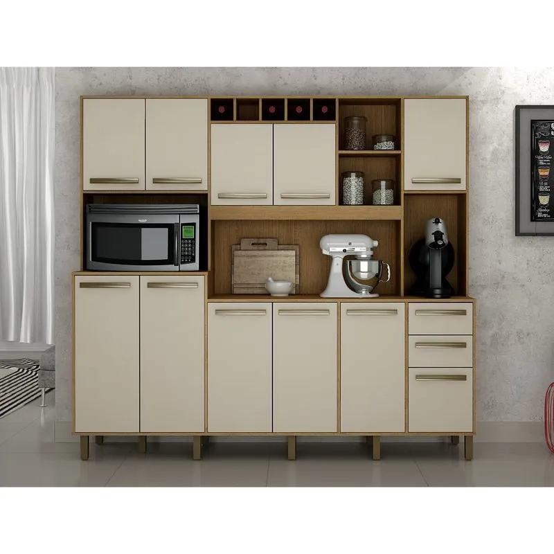Armario De Cozinha Petra 11 Portas 2 Gavetas Valde Moveis Cinamomo/off White