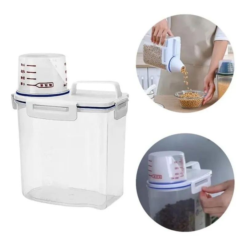 10x Pote Com Medidor 1.5 L Cereal Ração Grãos Hermético Disp