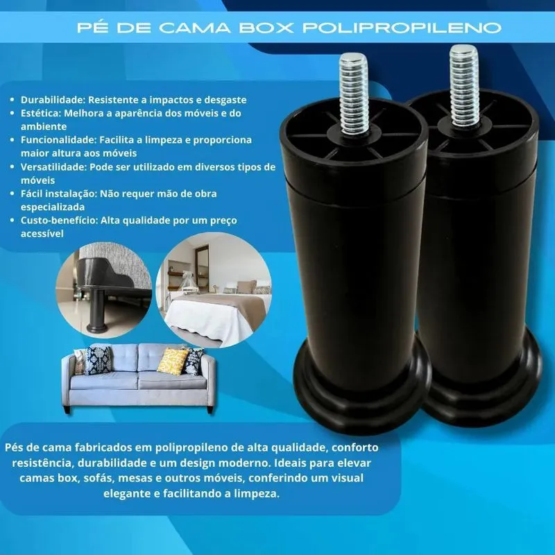10x Pé Cama Box De Casal King Jogo Com 8 Peças De 12cm Pezi