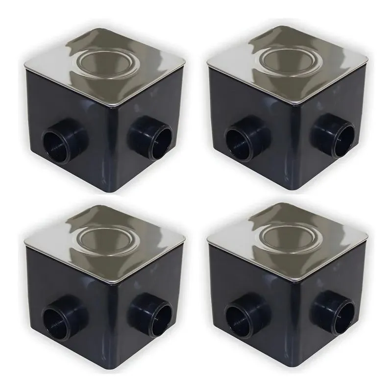 Kit Com 4 Caixa De Passagem Tampa Inox Iluminação De Piscina