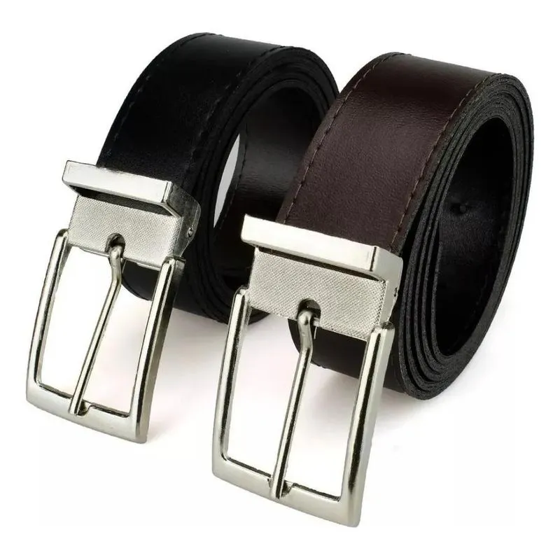 Kit 2 Cintos Social Masculino Sintético Dupla Fac Preto 120
