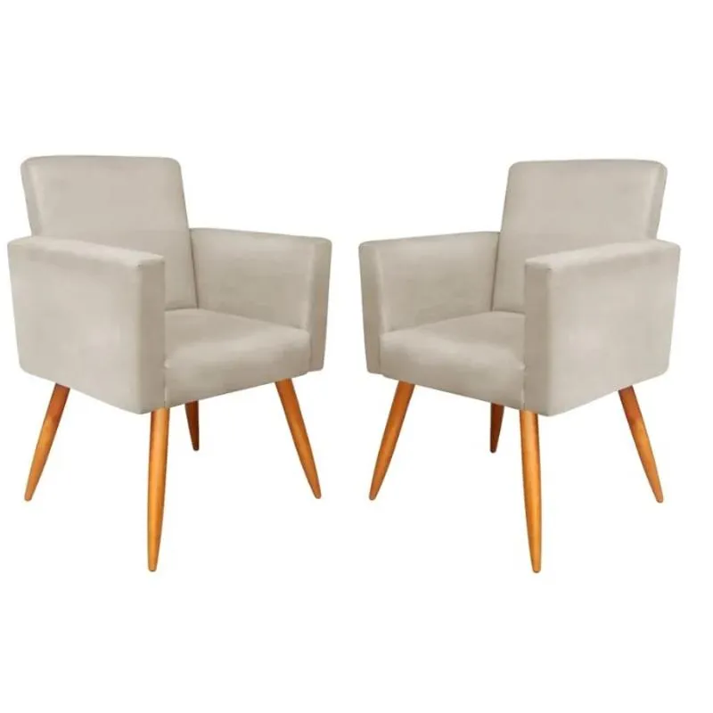 kit 2 poltronas decorativa nina moderna suede bege