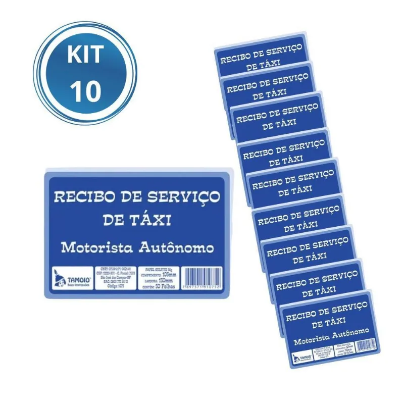 Kit 10 Recibo De Taxi Bloco Talão Para Motoristas Aplicativo