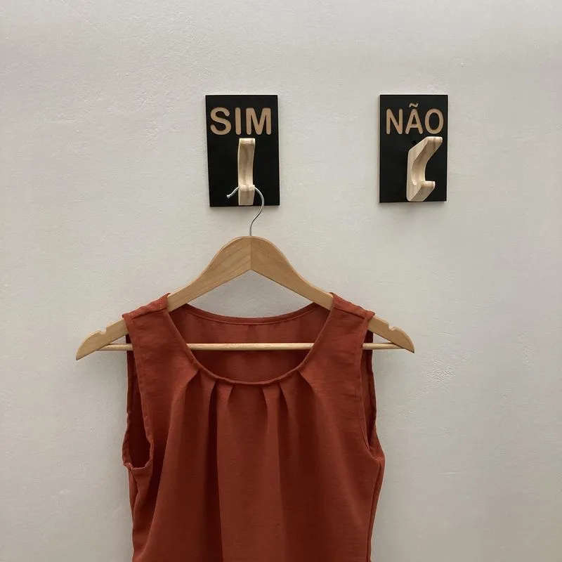 Ganchos Pendurador Provador Loja Sim Não Preto 10x15cm Mdf
