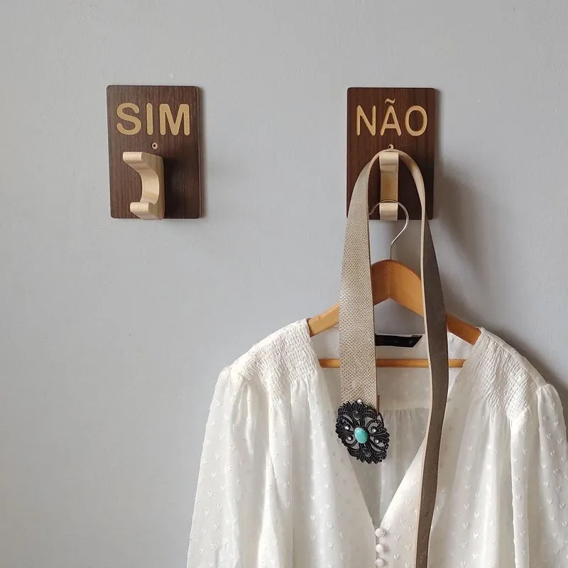Kit 10 Ganchos Pendurador Sim Não Marrom
