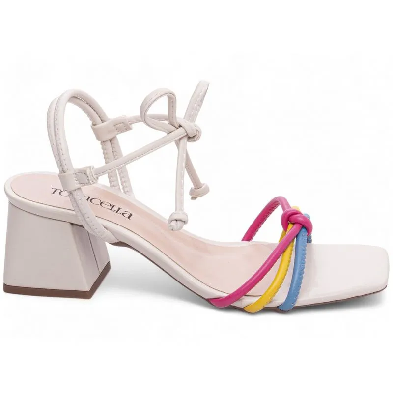 Sandália Feminina Salto Médio Baixo Bico Quadrado Laço 6,5cm Off White emily online