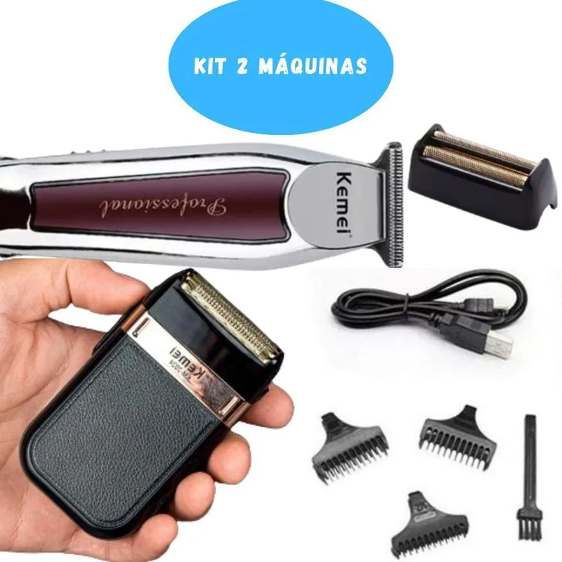 Kit Cuidado Masculino (Kemei 2024 + 9164) Bivolt E Durável
