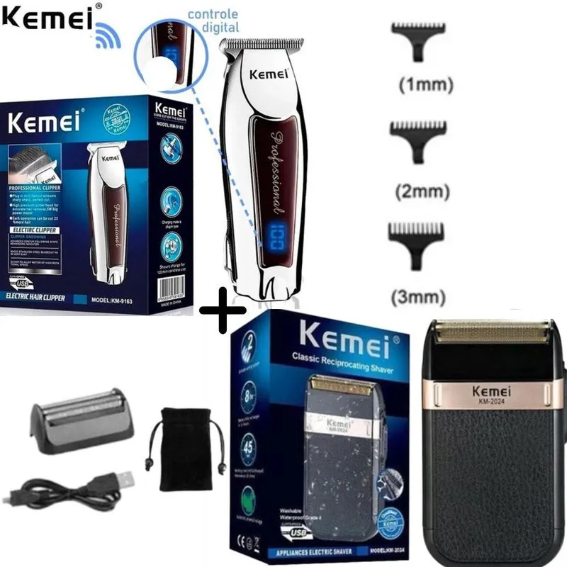 Kit Cabeleireiro Pró Máquininha Kemei 9164 + 2024 Durável