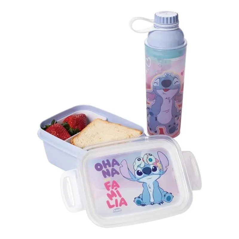 Kit Presente Garrafa E Marmita Hermética Stitch Plasútil Cor