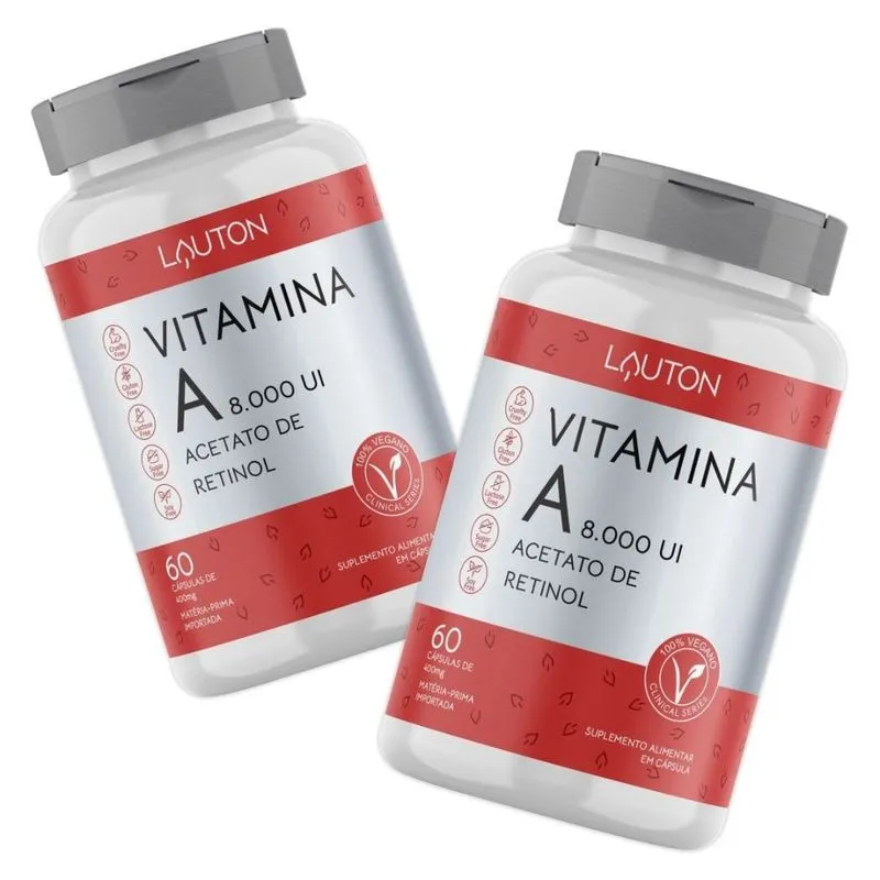 Vitamina A 8000UI Acetato De Retinol Premium Lauton Vegano - Kit 2