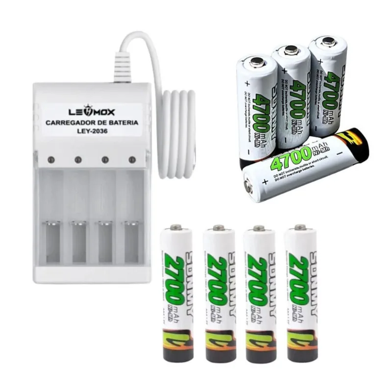Kit Carregador De Pilhas Mais Baterias 4700 E 2700 Pilha