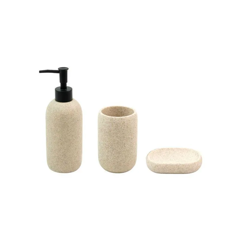 Kit Porta-sabonete, Barra E Copo Em Resina Areia Bege