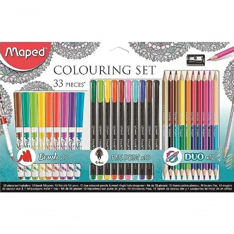 Kit de Colorir Maped Multicolorido com Canetas Hidrográficas Brush, Fineliner e Lápis Multicolorido