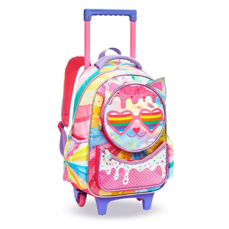 Kit Escolar Rodinha Infantil Menina Feminino Colorido Grande