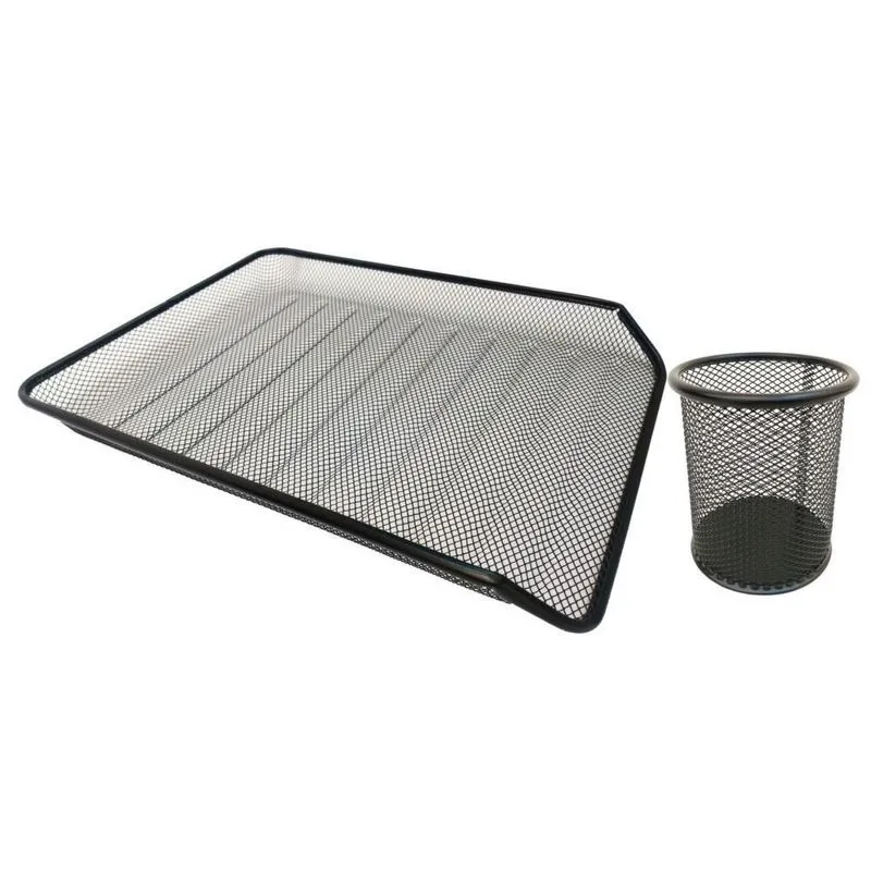 Kit Bandeja Organizadora E Porta Caneta De Escritório Preta