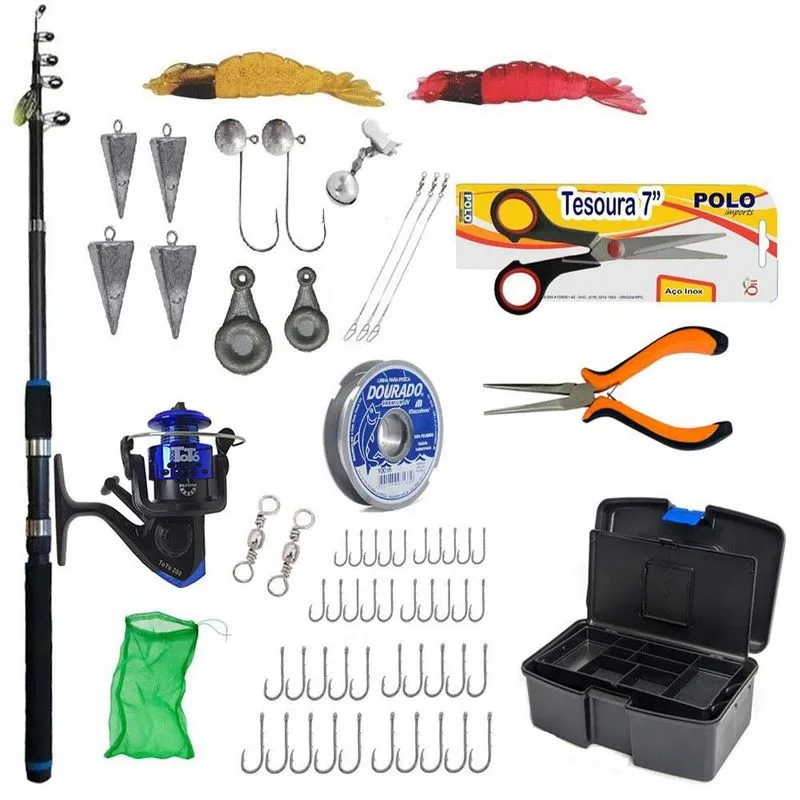 Kit Pesca De Praia Vara 2,40m Molinete Caixa E Acessórios