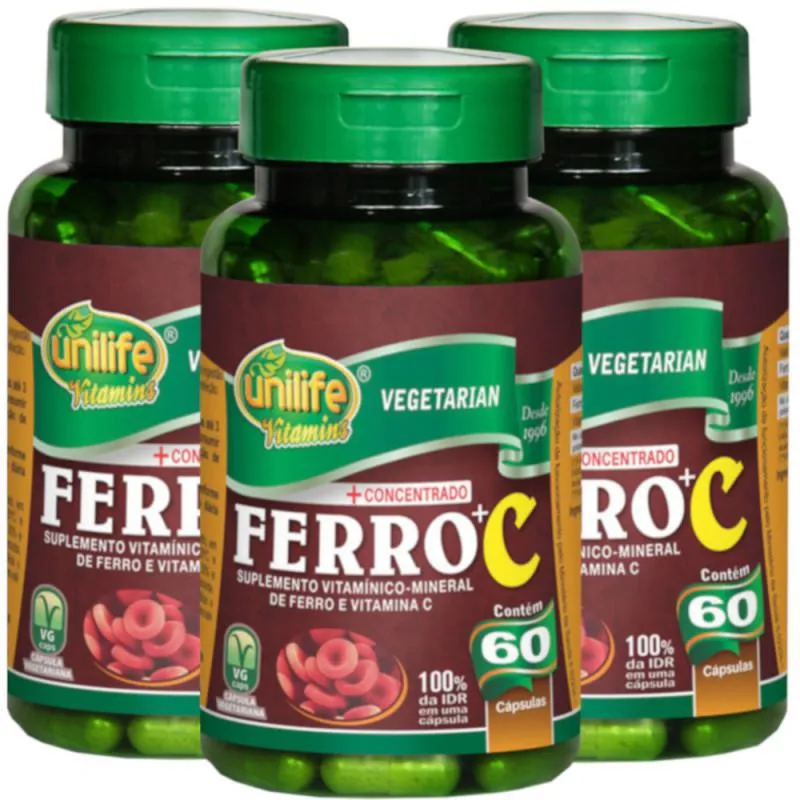 Ferro + Vitamina C 60 Cápsulas De 500mg Kit Com 3
