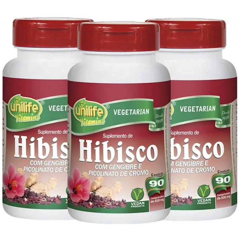Hibisco Com Gengibre 90 Comprimidos De 500Mg Kit 3 Frascos