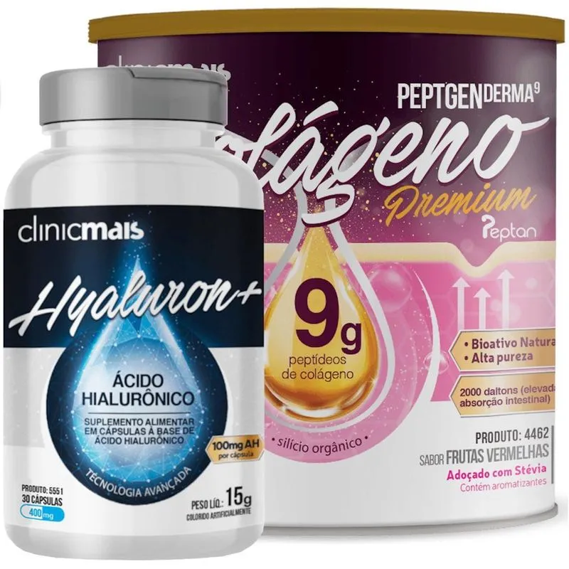 Colágeno Hidrolisado 9g 300g + Ácido Hialurônico 30 Cáps