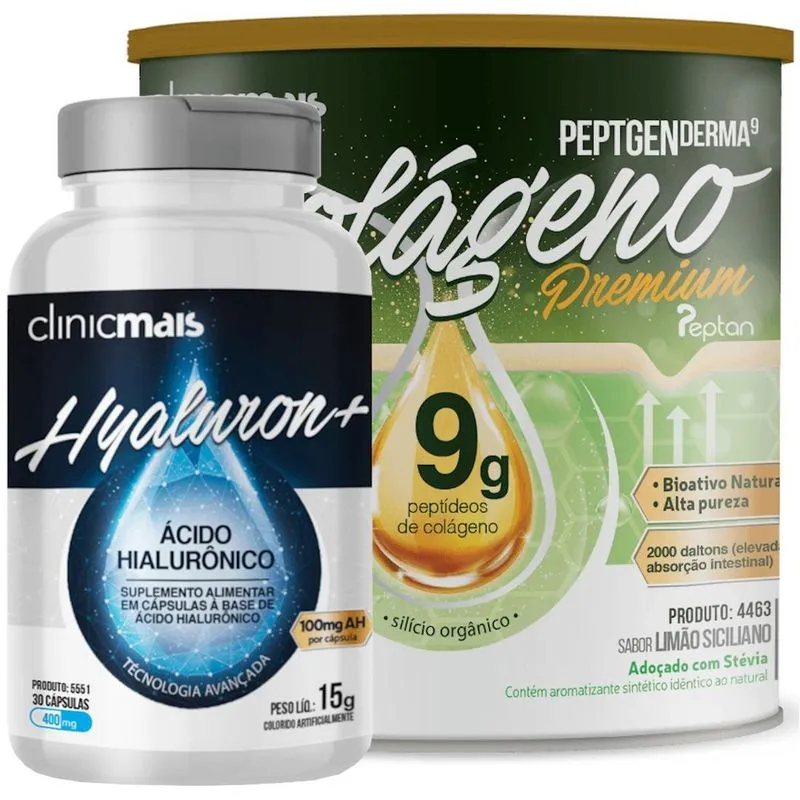 Colágeno Hidrolisado 9g 300g + Ácido Hialurônico 30 Caps