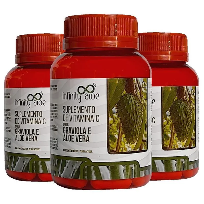Babosa Aloe Vera Com Vitamina C Graviola 60 Cáps Kit Com 3