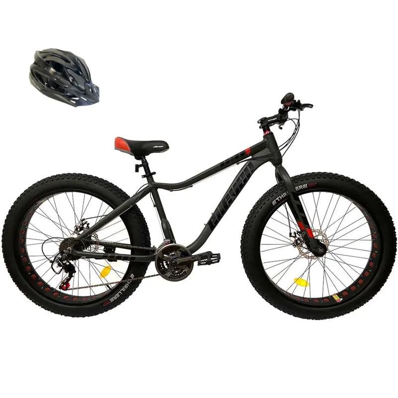Bicicleta Fat Bike Pneu Largo Aro 26 21v Cinza Com Capacete