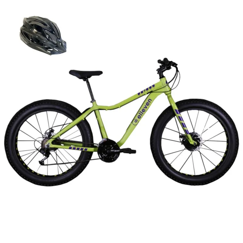 Bicicleta Fat Bike Pneu Largo Aro 26 21v Verde Oliva Com Capacete