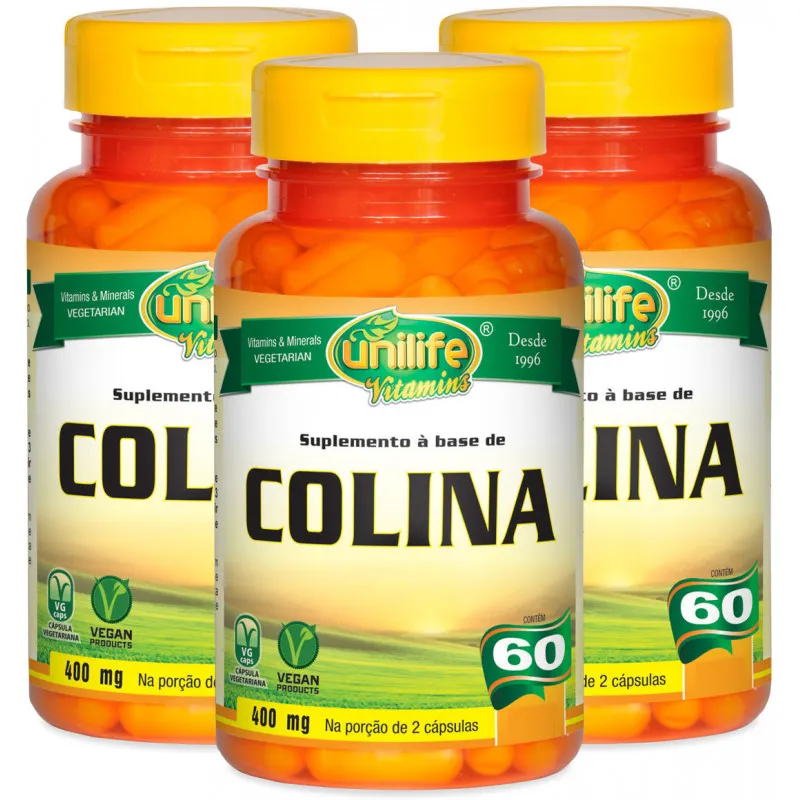 Colina Vitamina B8 60 Cápsulas Kit Com 3