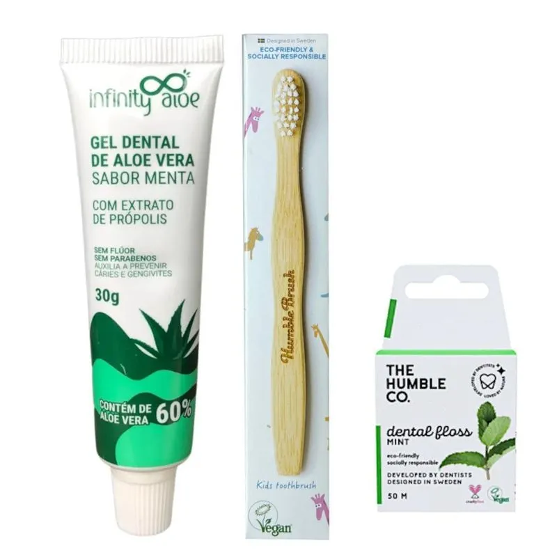 Escova De Dentes Infantil+Fio Dental+Gel Dental - Branco