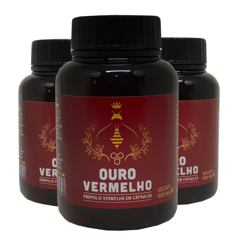 Própolis Vermelha 30 Cápsulas 500mg Kit Com 3 - Ouro Vermelho