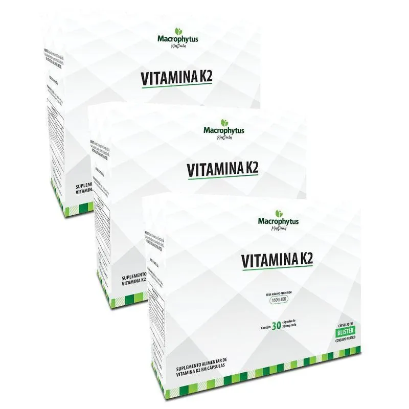 Kit 3x Vitamina K2 Menaquinona Mk7 150% Idr 30 Cápsulas