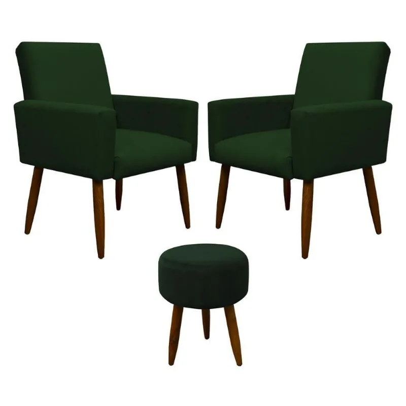 Kit 2 Poltronas Com Puff Redondo Para Sala Nina Verde