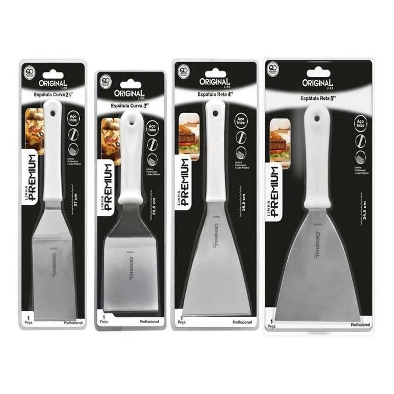 Kit 4 Espátulas Inox Lanche Reta E Curva Chapeiro E Cozinha