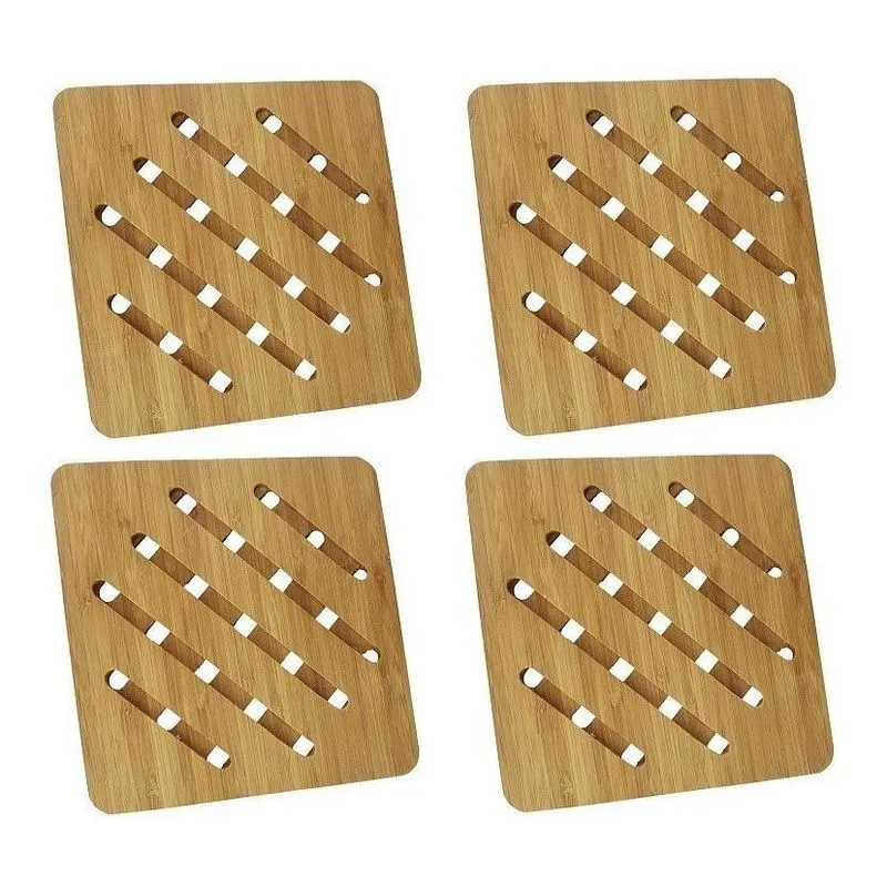 Kit 4 Apoio De Mesa Descanso De Panela Bambu 100% Ecológico