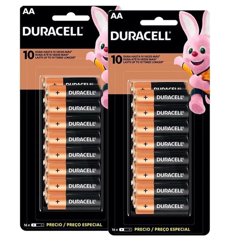 32 Pilhas Duracell Duralock Alcalina Aa Embalagem C/16 Unids