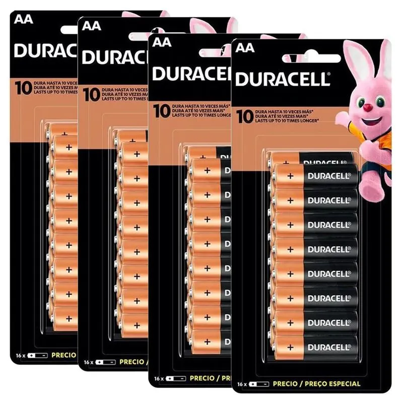 64 Pilhas Duracell Duralock Alcalina Aa Embalagem C/16 Unids