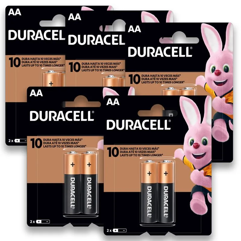10 Pilhas Duracell Duralock Alcalina Aa Embalagem C/2 Unids