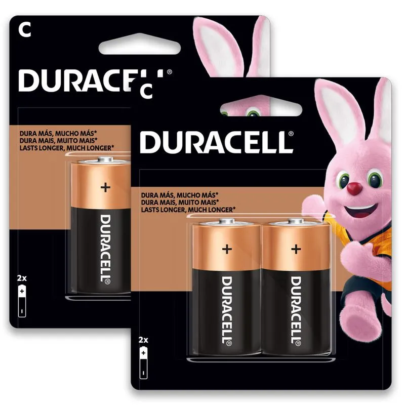 04 Pilhas C Média Lr14 Alcalina Duracell 2 Cartelas