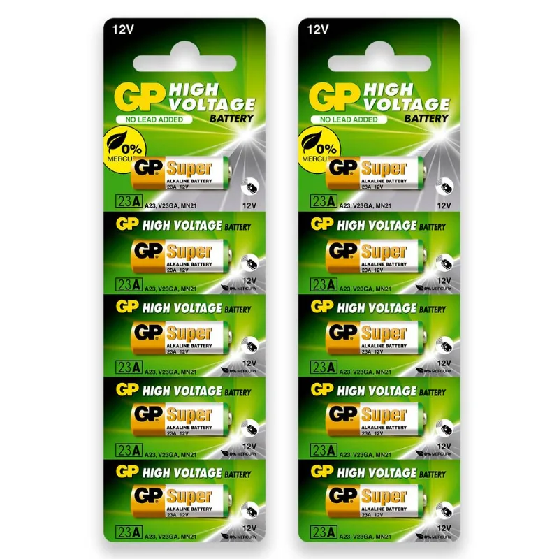 Pilha Alcalina 23A GP Super Bateria MN21 V23GA A23 kit 10 unidades