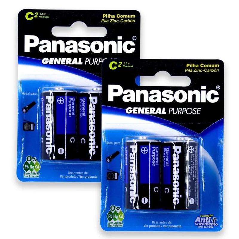 Pilha Zinco C Panasonic Bateria Carvão Média Lr14 Kit 4 Unidades