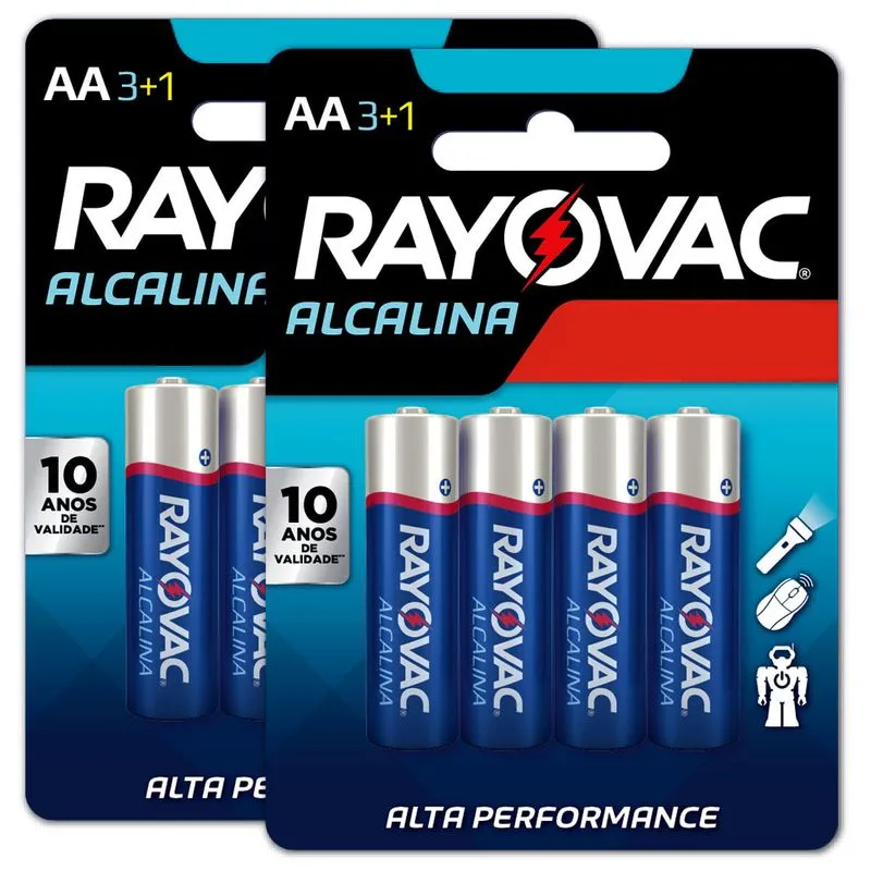 08 Pilhas Aa Alcalina Rayovac 2 Cart C/ 4 Unid