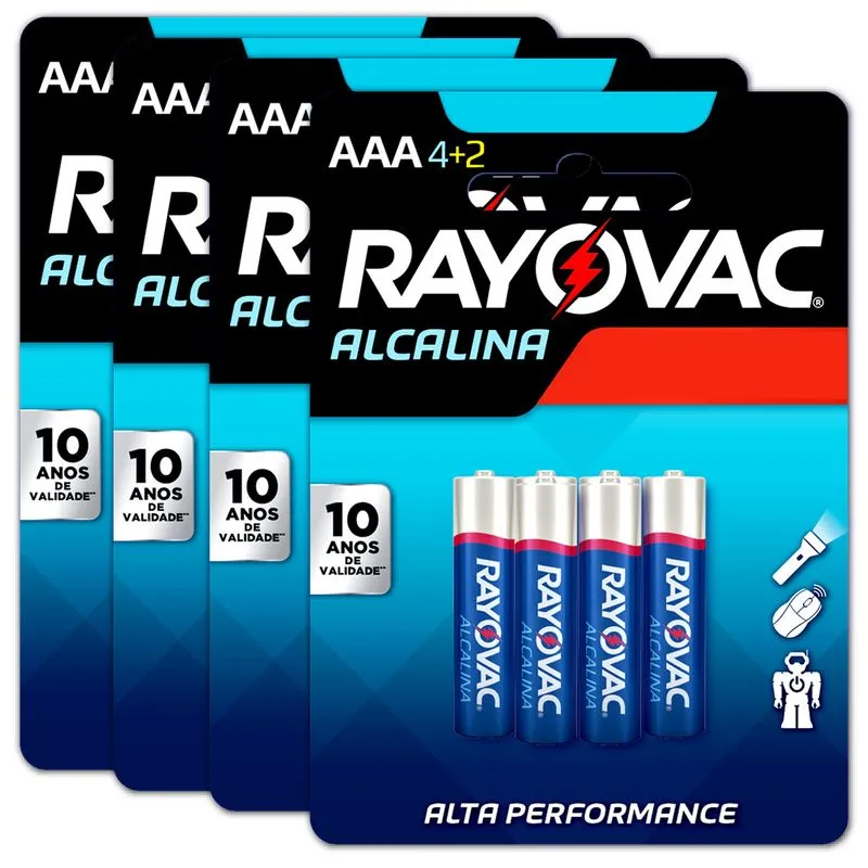 24 Pilhas Aaa Alcalina Rayovac 4 Cart C/ 6 Unid