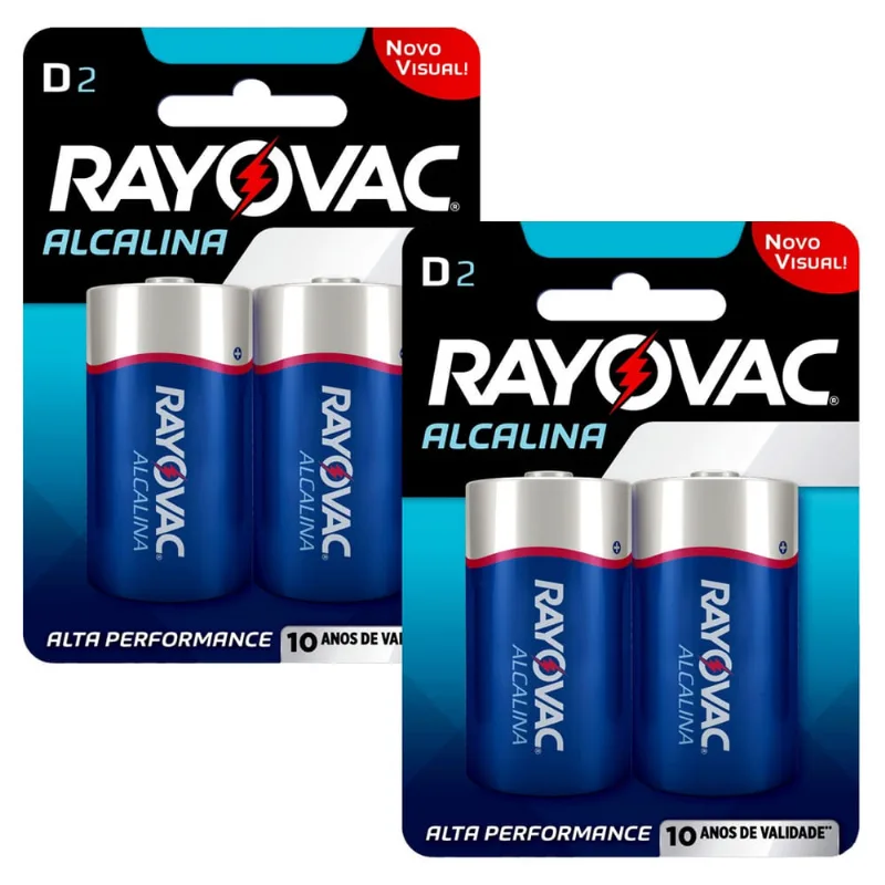 Pilha Alcalina D Rayovac Bateria Grande LR20 kit 4 unidades