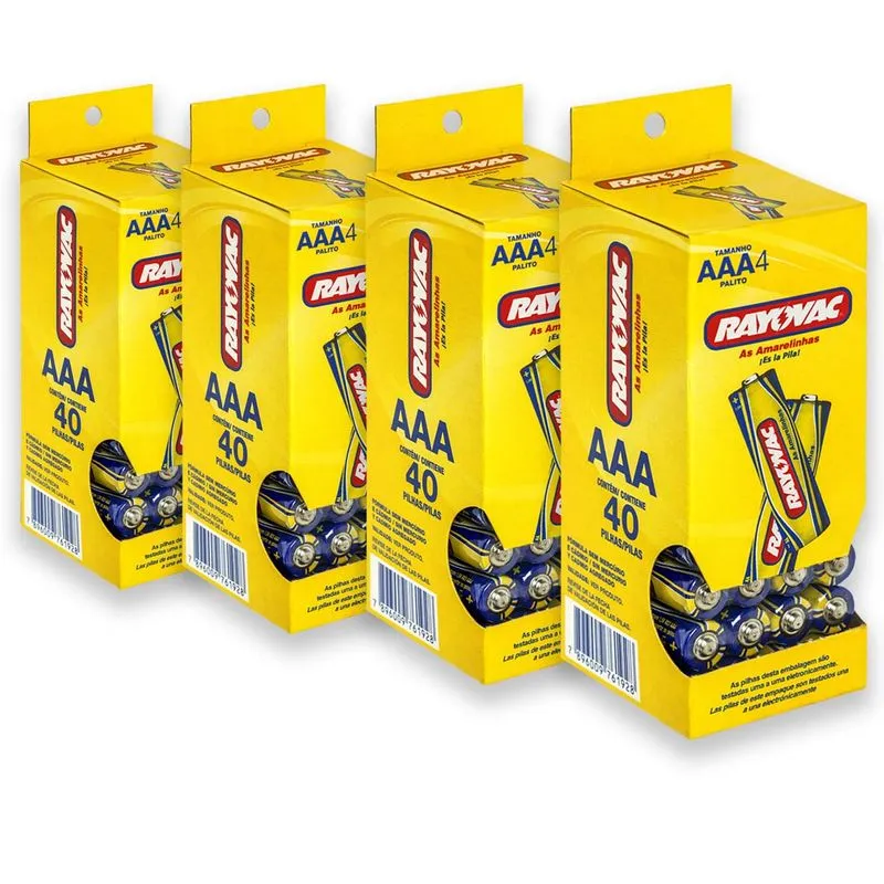 Pilhas Aaa Zinco Carvão Rayovac 4 Tubos - 160 Unidades
