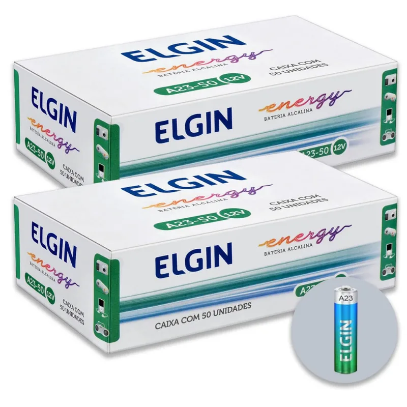 Pilha Alcalin a 23A Elgin Bateria MN21 V23GA A23 Bulk kit 100 unidades