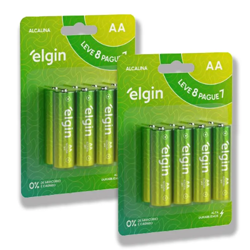 Pilha Alcalina AA Elgin Bateria 2A Pequena kit 16 unidades