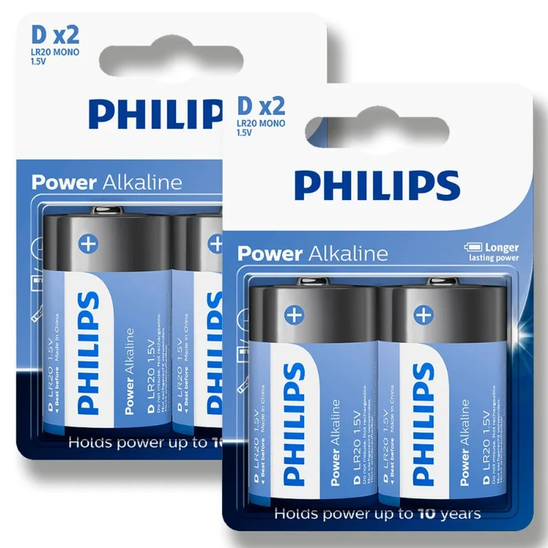 Pilha Alcalina D Philips Bateria Grande LR20 kit 4 unidades